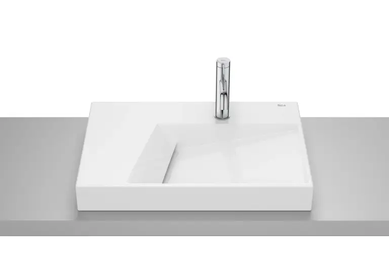 Lavoar pe blat Roca Horizon Geometric 600x420 Alb A32727600B