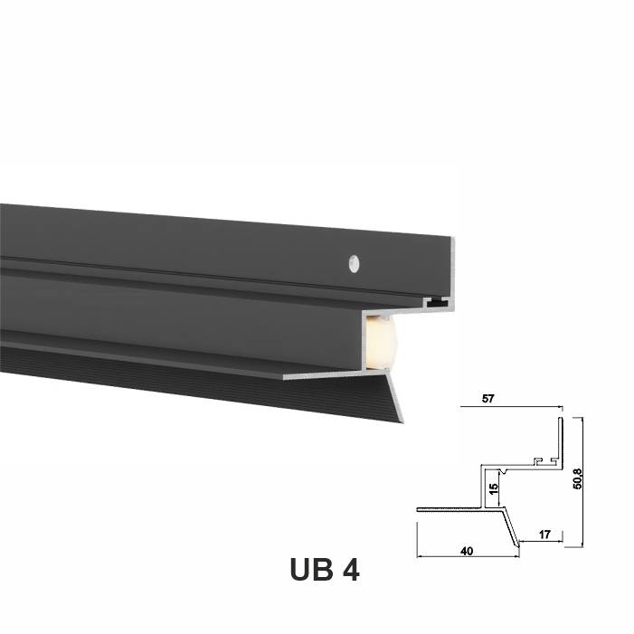 UB4, Profil de tip ascuns pentru tavan, Negru Matt, 2,5m