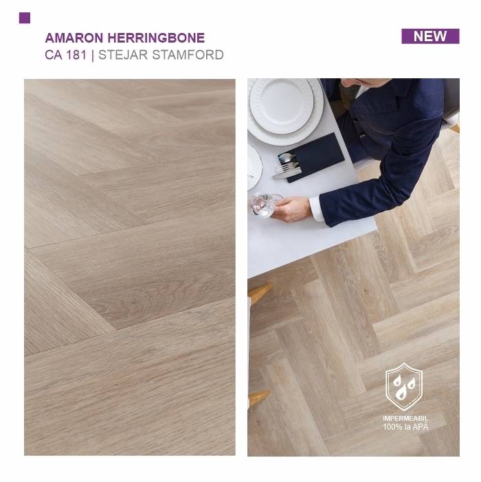 Pardoseala SPC ARBITON colecția Amaron Herringbone Stejar Stamford, CA 181